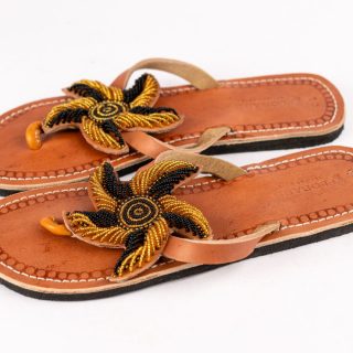 Handmade African Leather Beaded Maasai Sandals , Traditional African Slippers