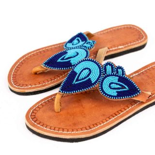 Handmade African Leather Beaded Maasai Sandals , Traditional African Slippers