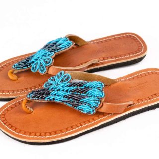 Handmade African Leather Beaded Maasai Sandals , Traditional African Slippers