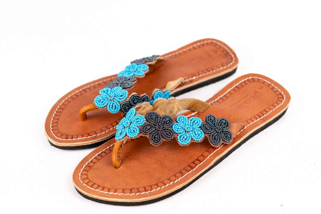 Handmade African Leather Beaded Maasai Sandals , Traditional African Slippers 1 Handmade African Leather Beaded Maasai Sandals , Traditional African Slippers
