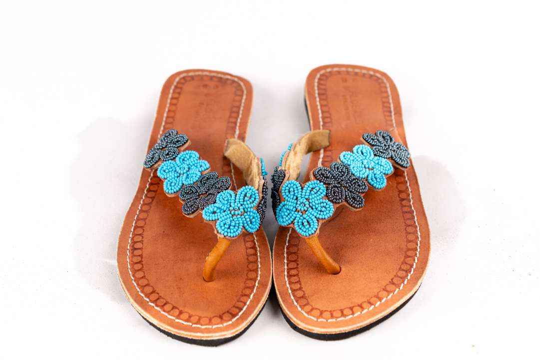 Handmade African Leather Beaded Maasai Sandals , Traditional African Slippers 2 Handmade African Leather Beaded Maasai Sandals , Traditional African Slippers