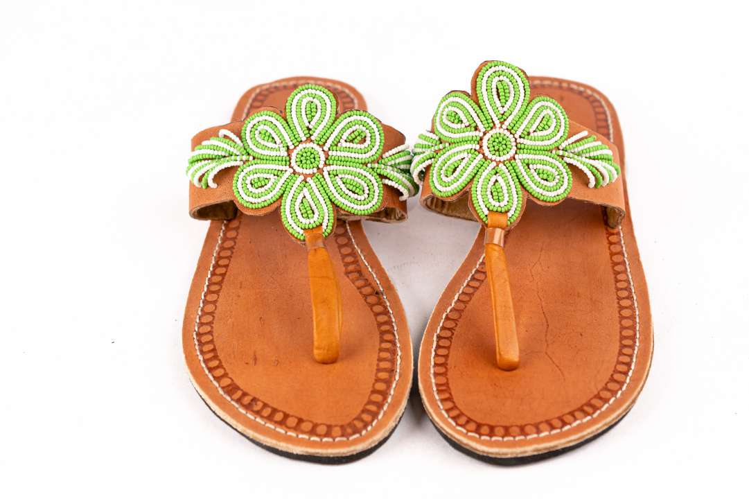 Handmade African Leather Beaded Maasai Sandals , Traditional African Slippers 2 Handmade African Leather Beaded Maasai Sandals , Traditional African Slippers