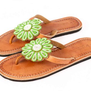 Handmade African Leather Beaded Maasai Sandals , Traditional African Slippers