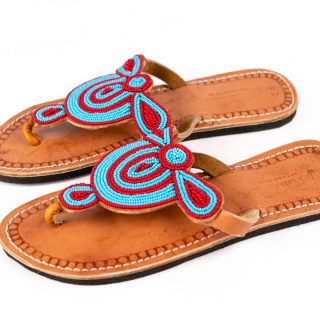 Handmade African Leather Beaded Maasai Sandals , Traditional African Slippers