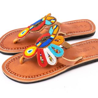 Handmade African Leather Beaded Maasai Sandals , Traditional African Slippers