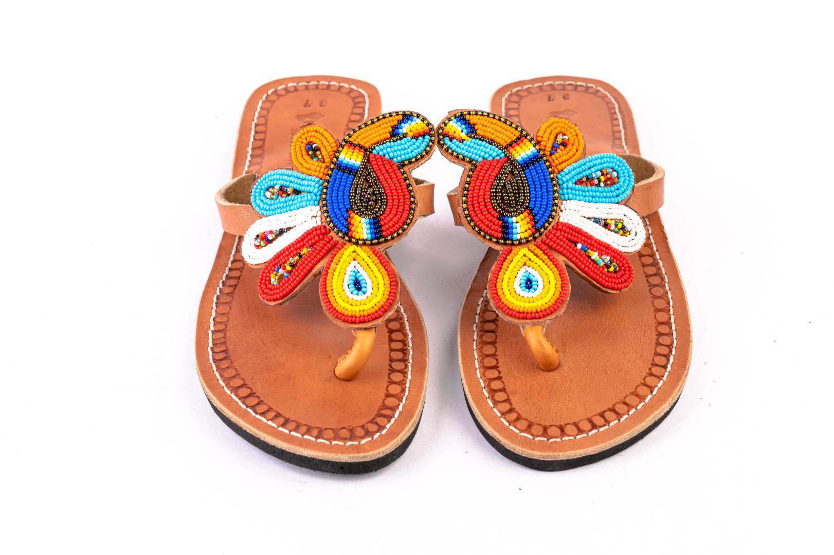 Handmade African Leather Beaded Maasai Sandals , Traditional African Slippers 2 Handmade African Leather Beaded Maasai Sandals , Traditional African Slippers