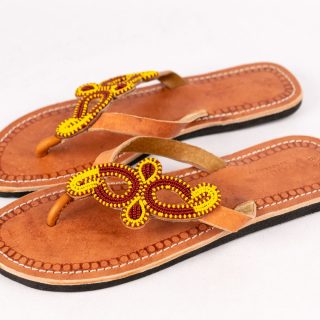 Handmade African Leather Beaded Maasai Sandals , Traditional African Slippers