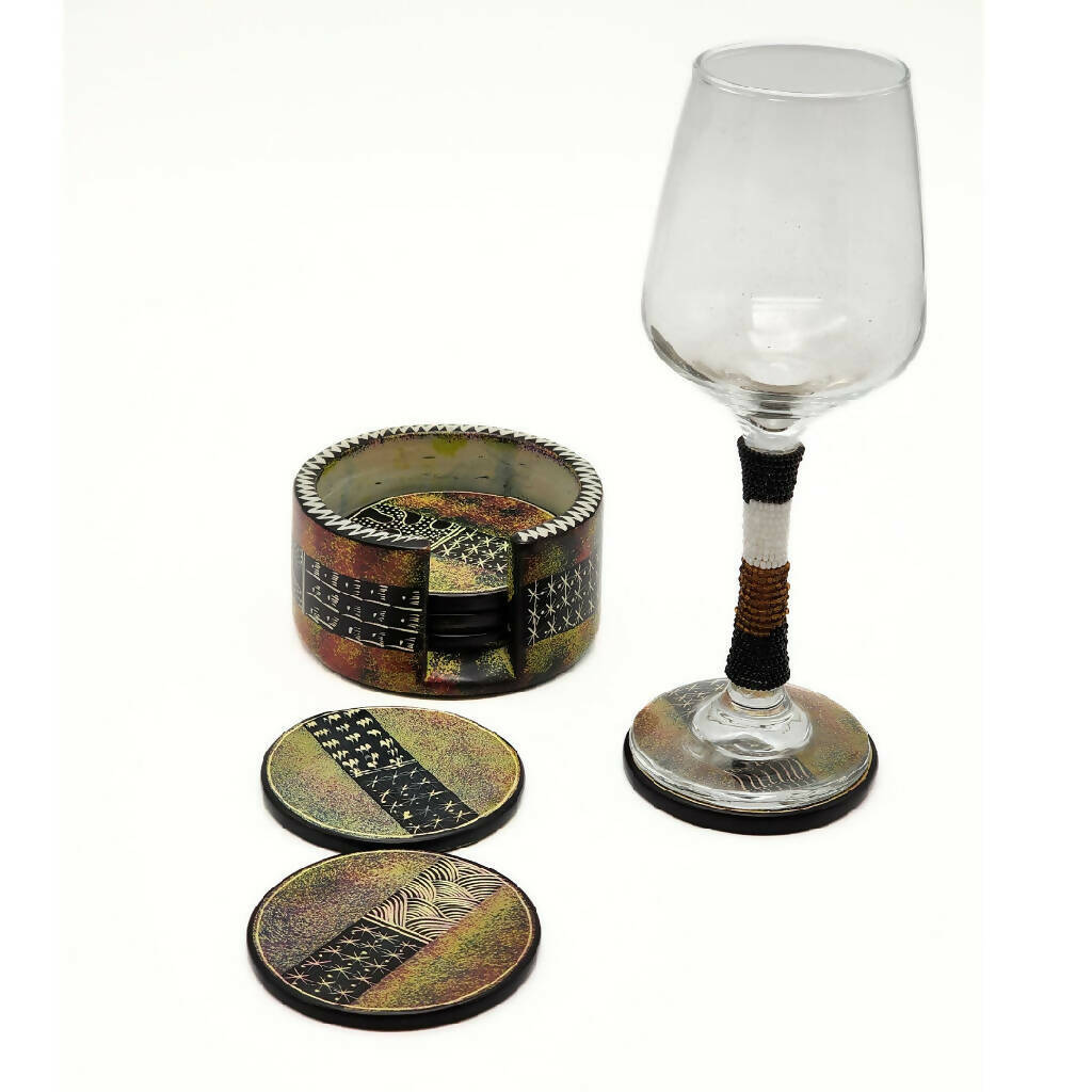Handmade Brown Soapstone Coasters with Storage case 2 Handmade Brown Soapstone Coasters with Storage case