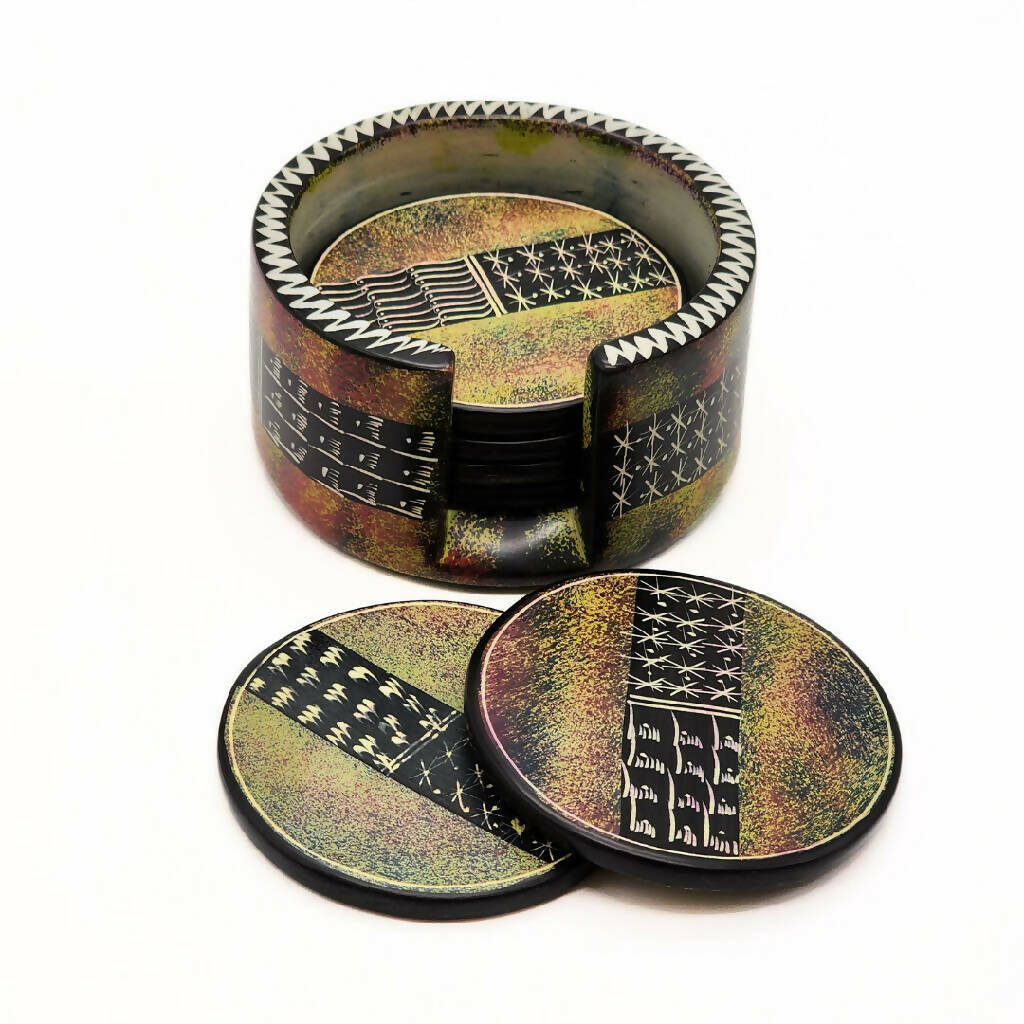 Handmade Brown Soapstone Coasters with Storage case 3 Handmade Brown Soapstone Coasters with Storage case