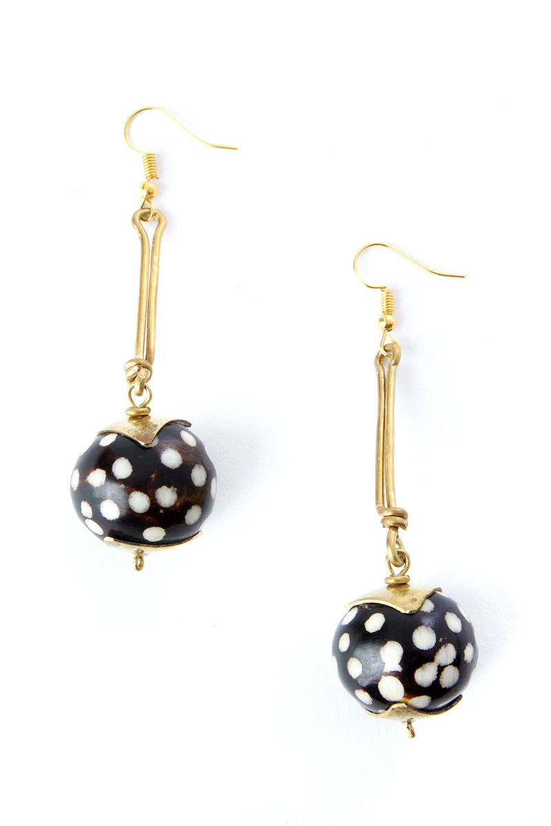 Batik Cow Bone Sphere Earrings from Kenya 1 Batik Cow Bone Sphere Earrings from Kenya
