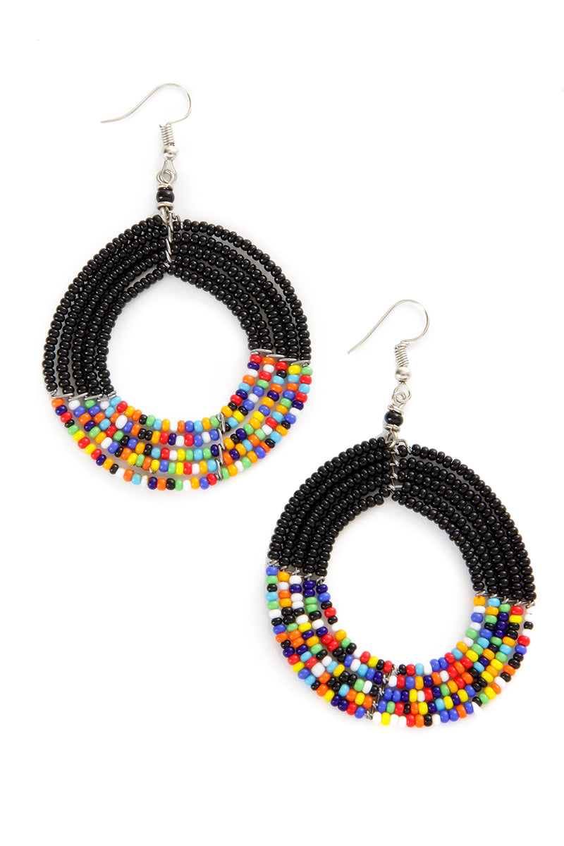 Black and Rainbow Maasai Celebration Circle Earrings 1 Black and Rainbow Maasai Celebration Circle Earrings
