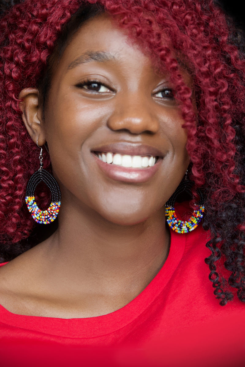Black and Rainbow Maasai Celebration Circle Earrings 2 Black and Rainbow Maasai Celebration Circle Earrings