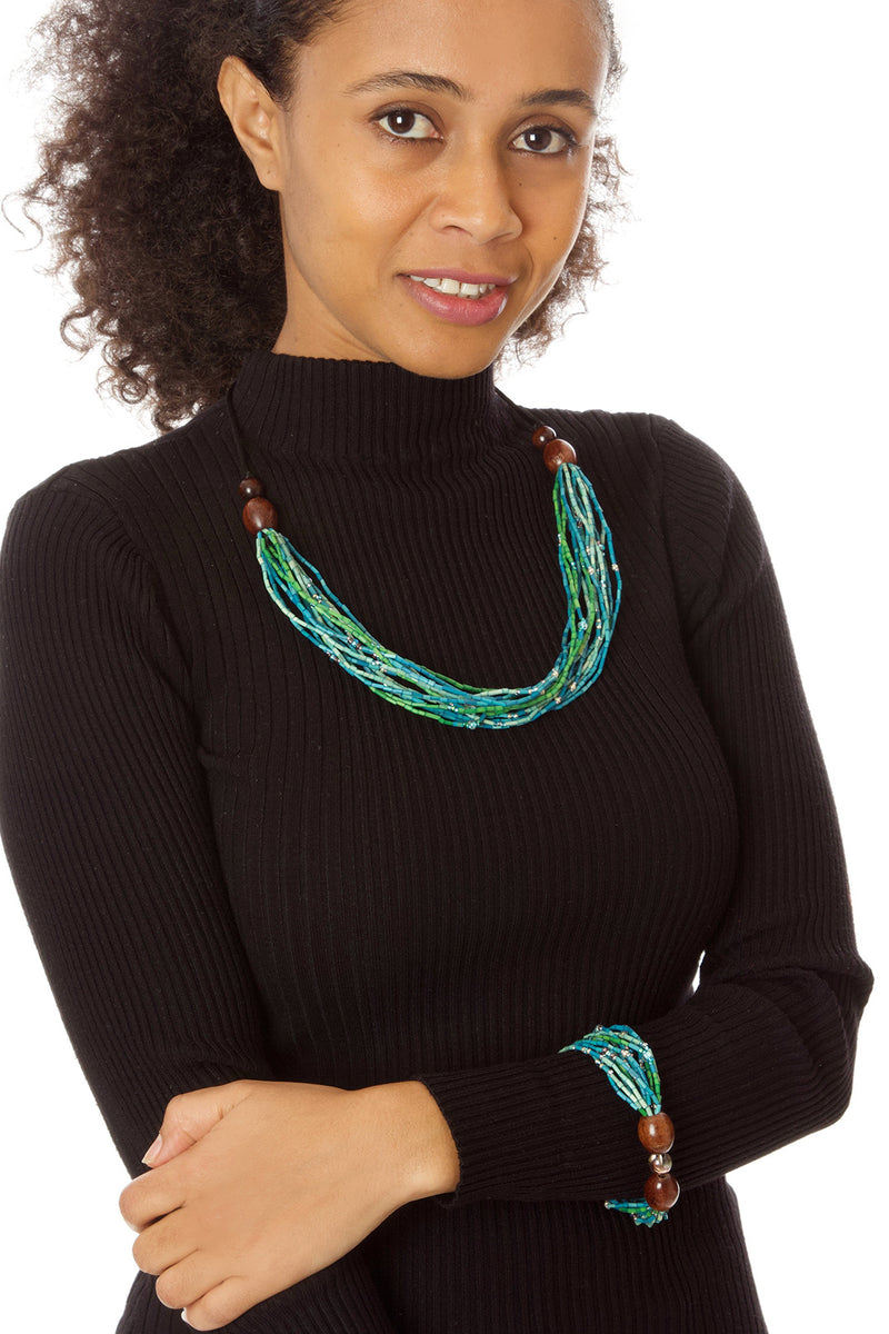 Calypso Multi-Strand Zulugrass & Acacia Wood Bracelet 2 Calypso Multi-Strand Zulugrass & Acacia Wood Bracelet