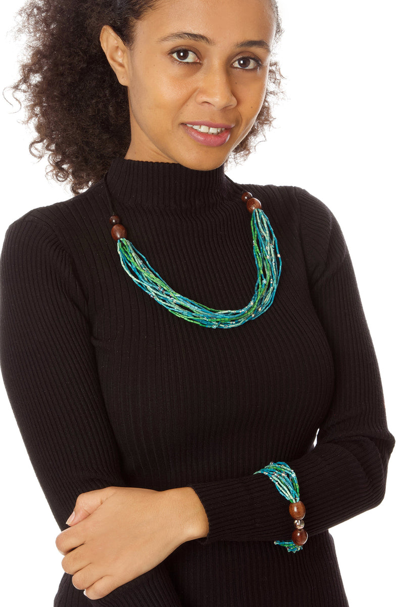 Calypso Multi-Strand Zulugrass & Acacia Wood Necklace 2 Calypso Multi-Strand Zulugrass & Acacia Wood Necklace