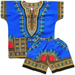 Dark Blue Dashiki for Kids | T-shirt & Short