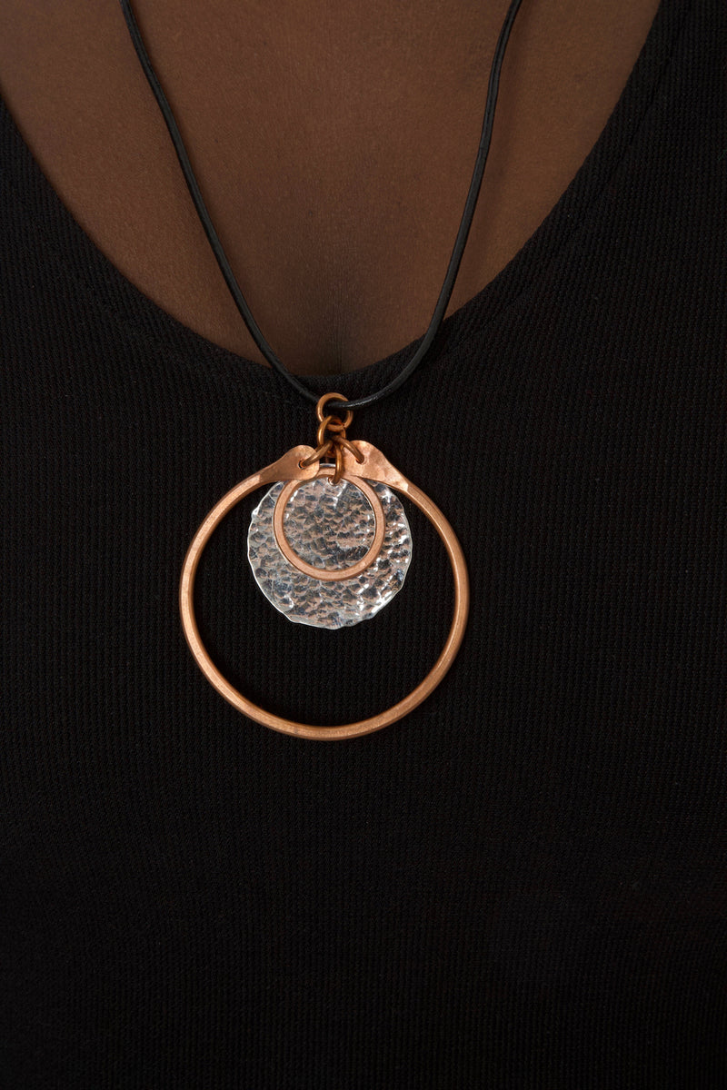 F.R.E.E. Woman Zambian Copper and Silver Disc Necklace 2 F.R.E.E. Woman Zambian Copper and Silver Disc Necklace