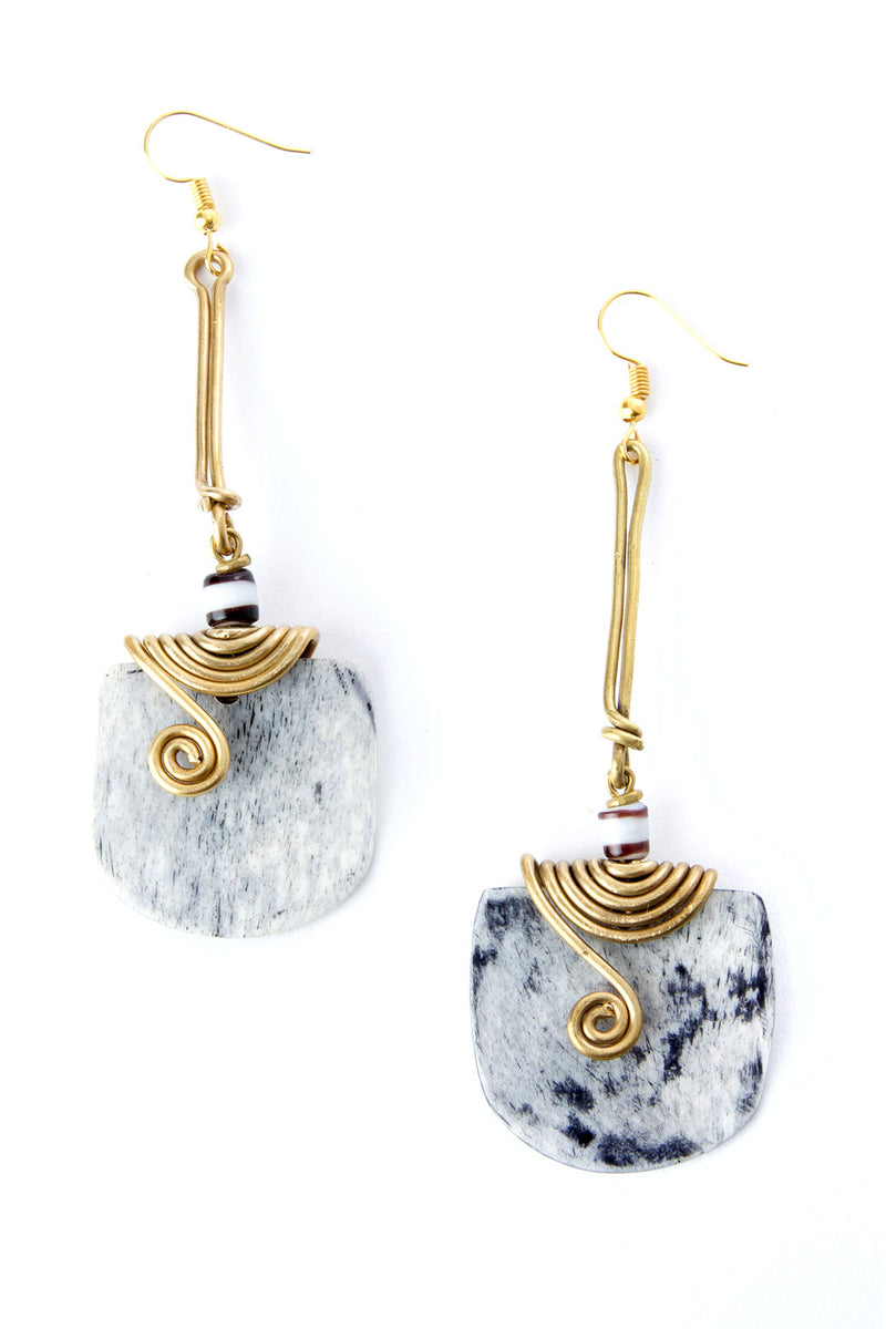 Gray Bone & Brass Curl Earrings from Kenya 1 Gray Bone & Brass Curl Earrings from Kenya