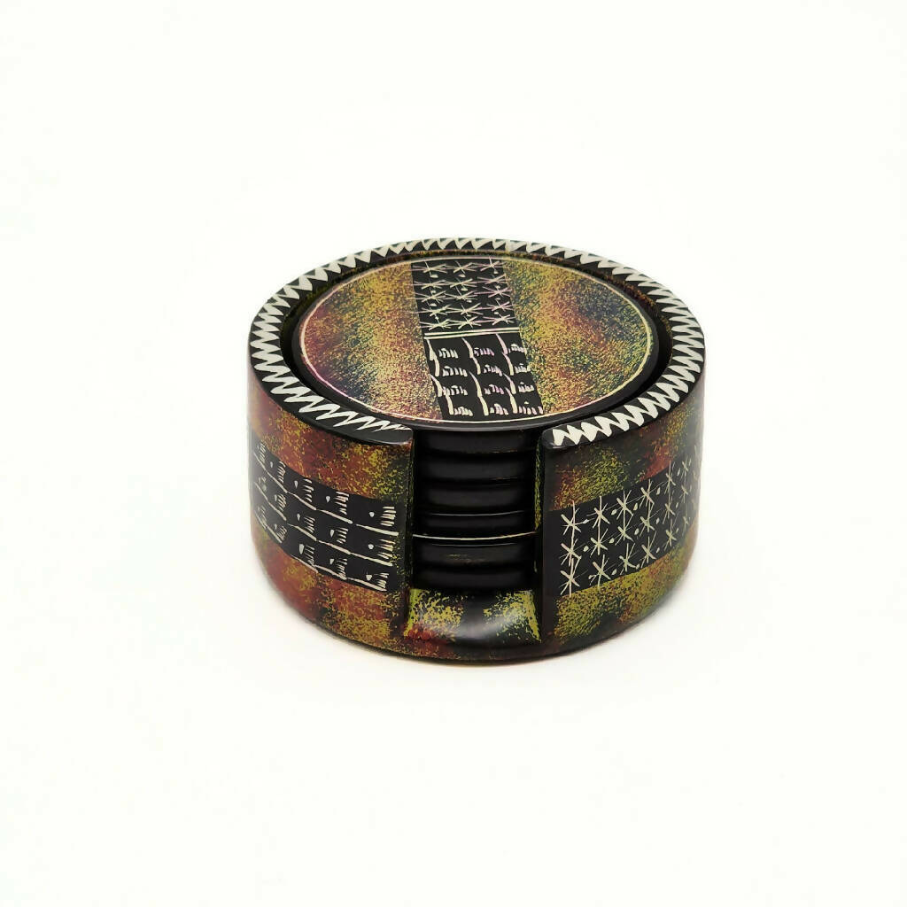 Handmade Brown Soapstone Coasters with Storage case 5 Handmade Brown Soapstone Coasters with Storage case