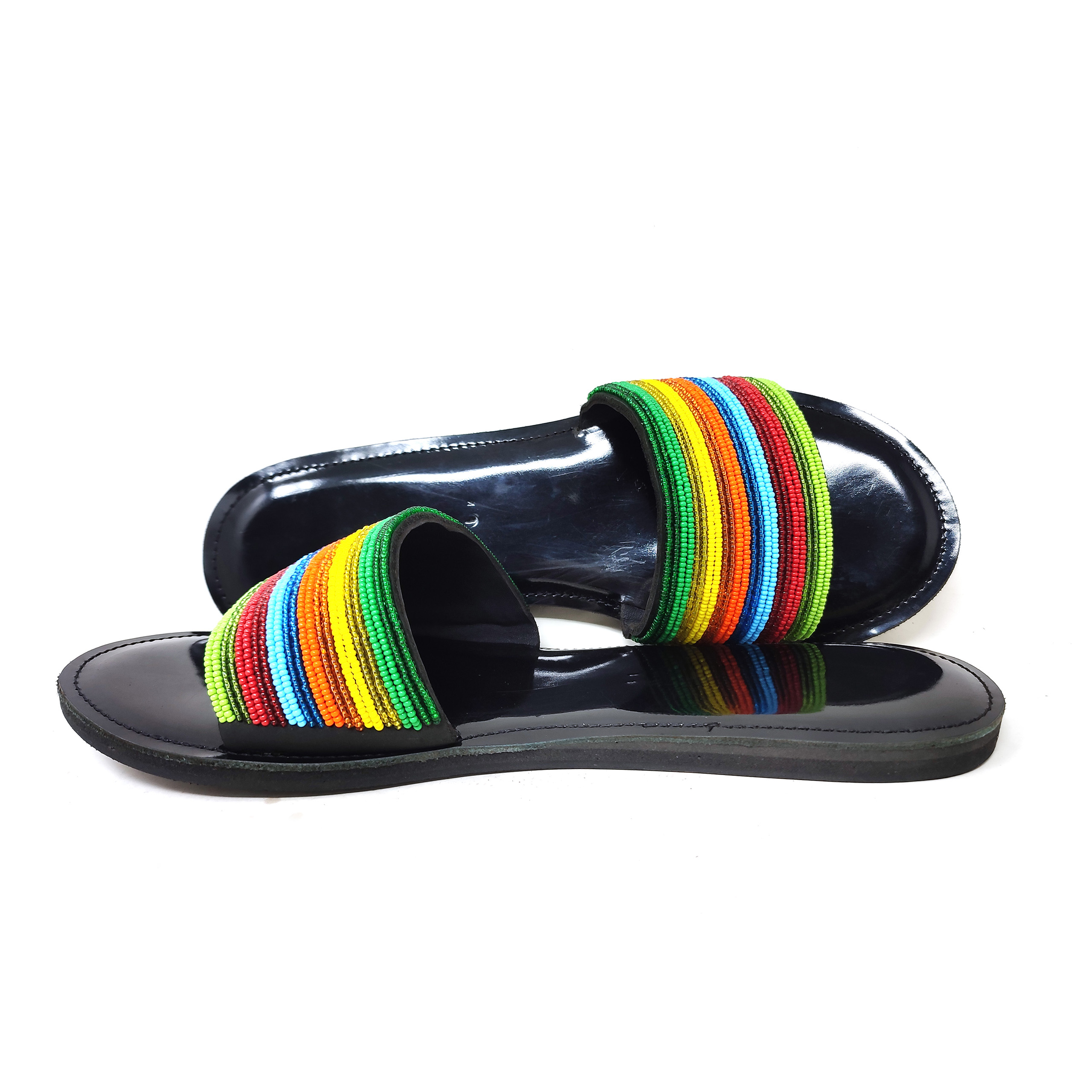Handmade African Leather Beaded Maasai Sandals , Traditional African Slippers 1 Handmade African Leather Beaded Maasai Sandals , Traditional African Slippers
