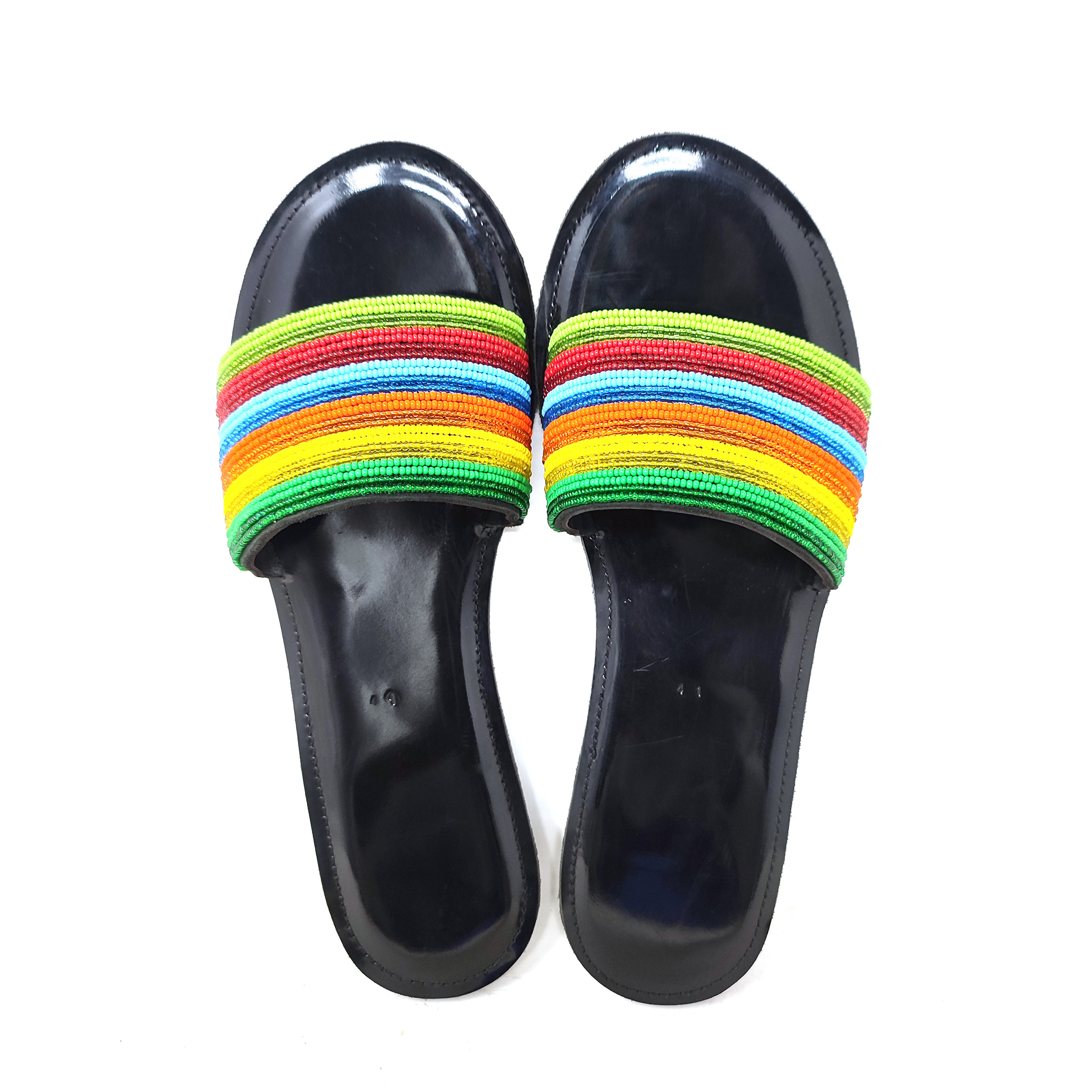 Handmade African Leather Beaded Maasai Sandals , Traditional African Slippers 2 Handmade African Leather Beaded Maasai Sandals , Traditional African Slippers