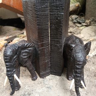 Blackwood or Rosewood Bookends Kenya Africa Original Kamba Tribe Hand-Carved Table Shelf Sculpture Art Object Giraffe Elephant Lion Rhino