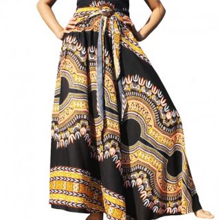 Bohemian Yellow and Black Dashiki Long Skirt
