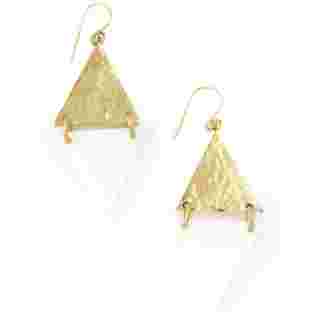 Kenyan Art Deco Bone and Brass Diamond Earrings