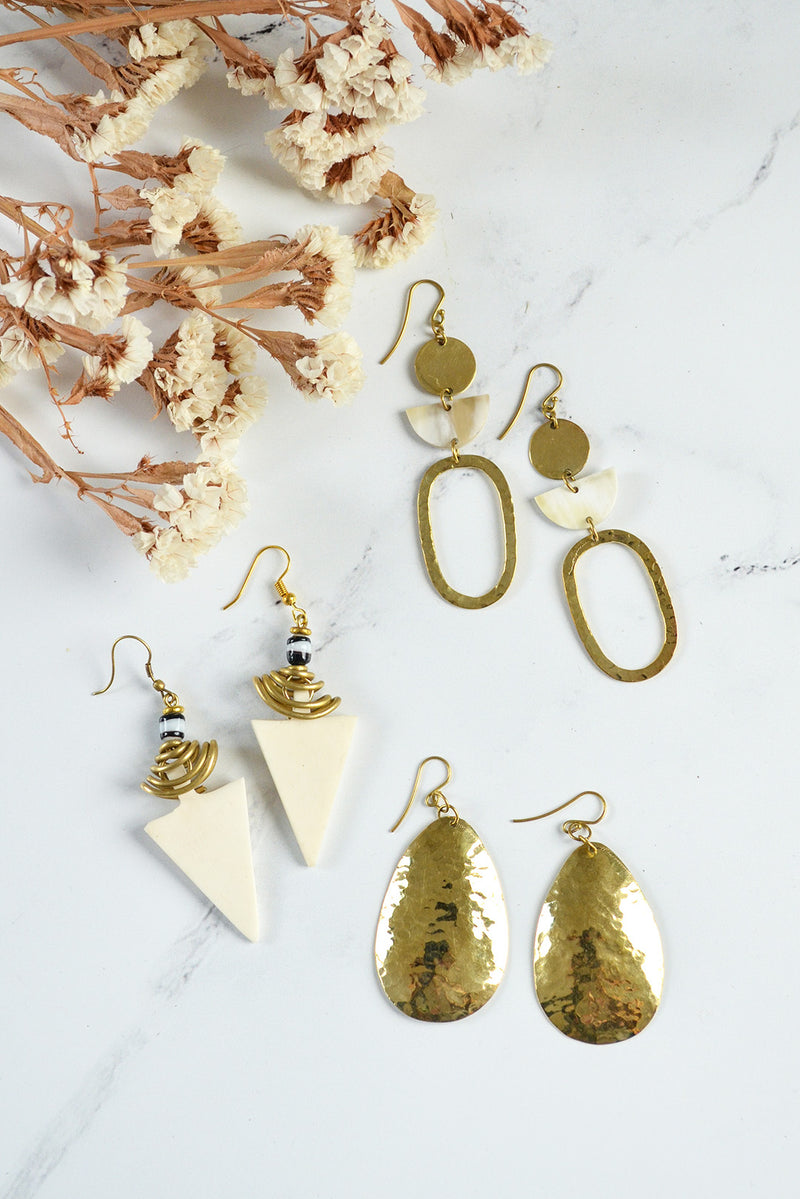 Kenyan Brass and Cow Horn Entente Earrings 2 Kenyan Brass and Cow Horn Entente Earrings