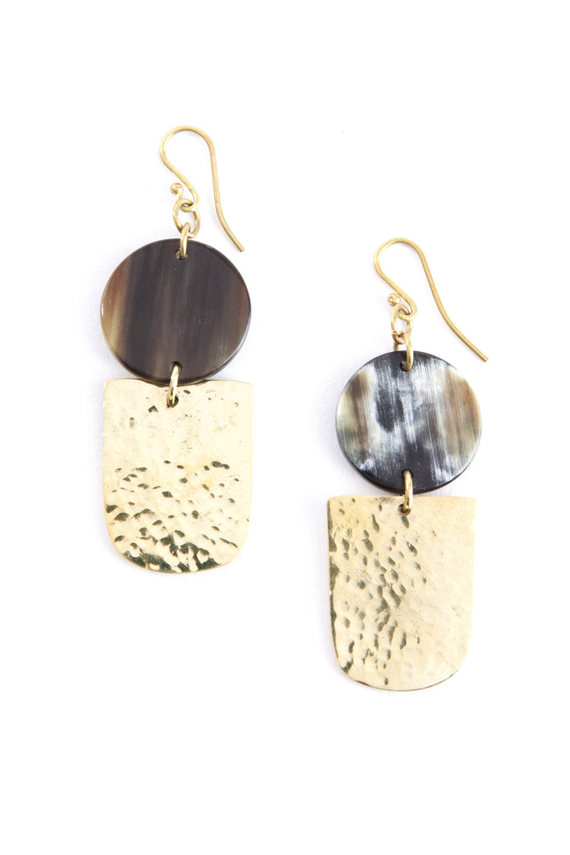 Kenyan Brass and Dark Cow Horn Inverse Earrings 1 Kenyan Brass and Dark Cow Horn Inverse Earrings