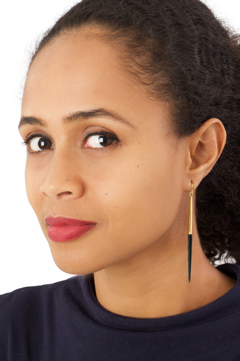 Kenyan Brass & Cow Horn Javelin Earrings 2 Kenyan Brass & Cow Horn Javelin Earrings