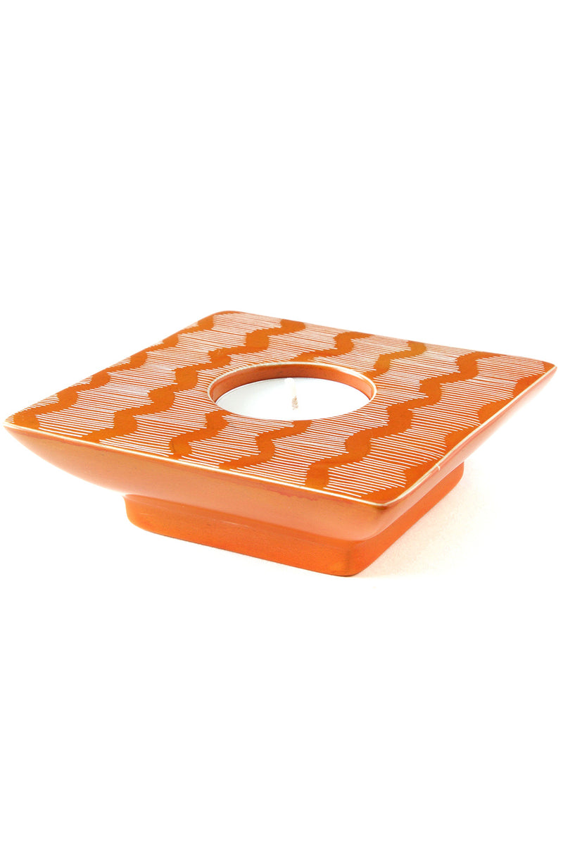 Orange Fine Line Square Soapstone Tea Light Candle Holder 1 Orange Fine Line Square Soapstone Tea Light Candle Holder