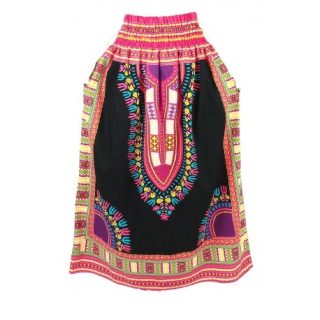 Pink and Black African Dashiki Maxi Skirt