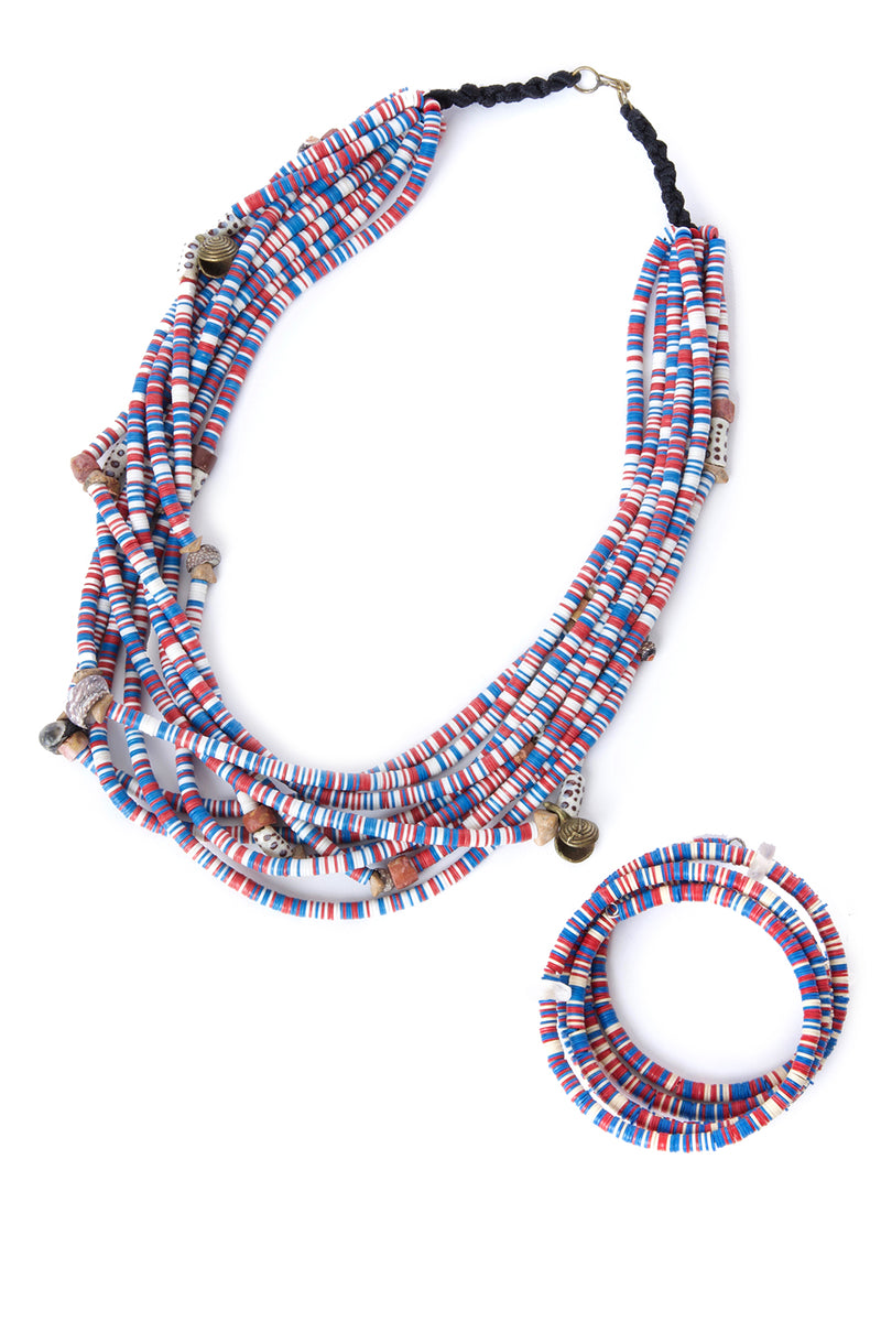 Red, White & Blue Phono Disc Coil Bracelet 2 Red, White & Blue Phono Disc Coil Bracelet