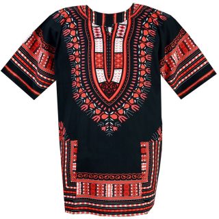 Unisex Bright African Black Dashiki Cotton Shirt