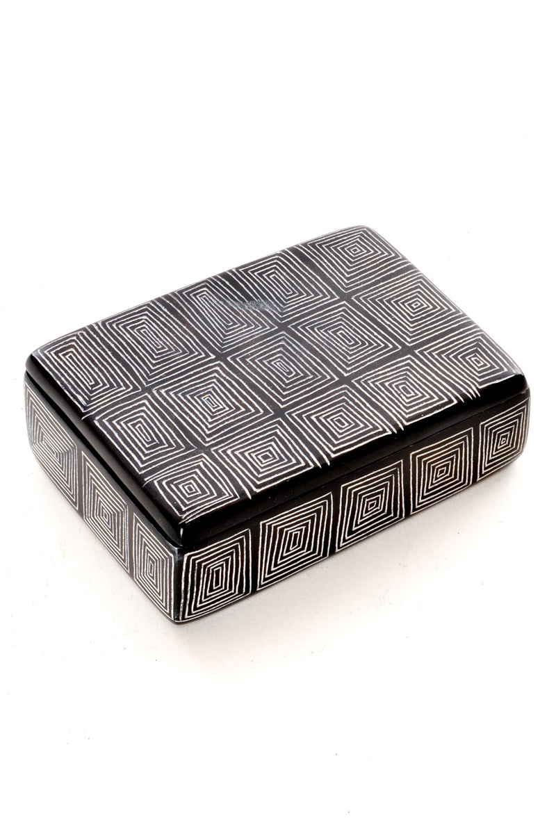 Segou Squares Mudcloth Rectangular Soapstone Desktop Box 1 Segou Squares Mudcloth Rectangular Soapstone Desktop Box