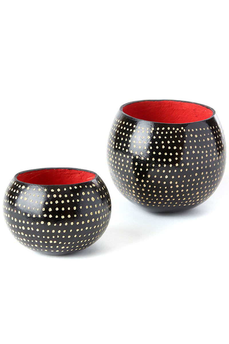 Set of Two Black Guinea Fowl Calabash Gourd Cups 1 Set of Two Black Guinea Fowl Calabash Gourd Cups