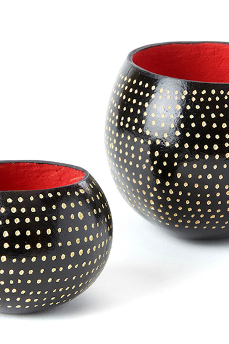 Set of Two Black Guinea Fowl Calabash Gourd Cups 2 Set of Two Black Guinea Fowl Calabash Gourd Cups