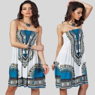 Sexy blue and white Dashiki dress