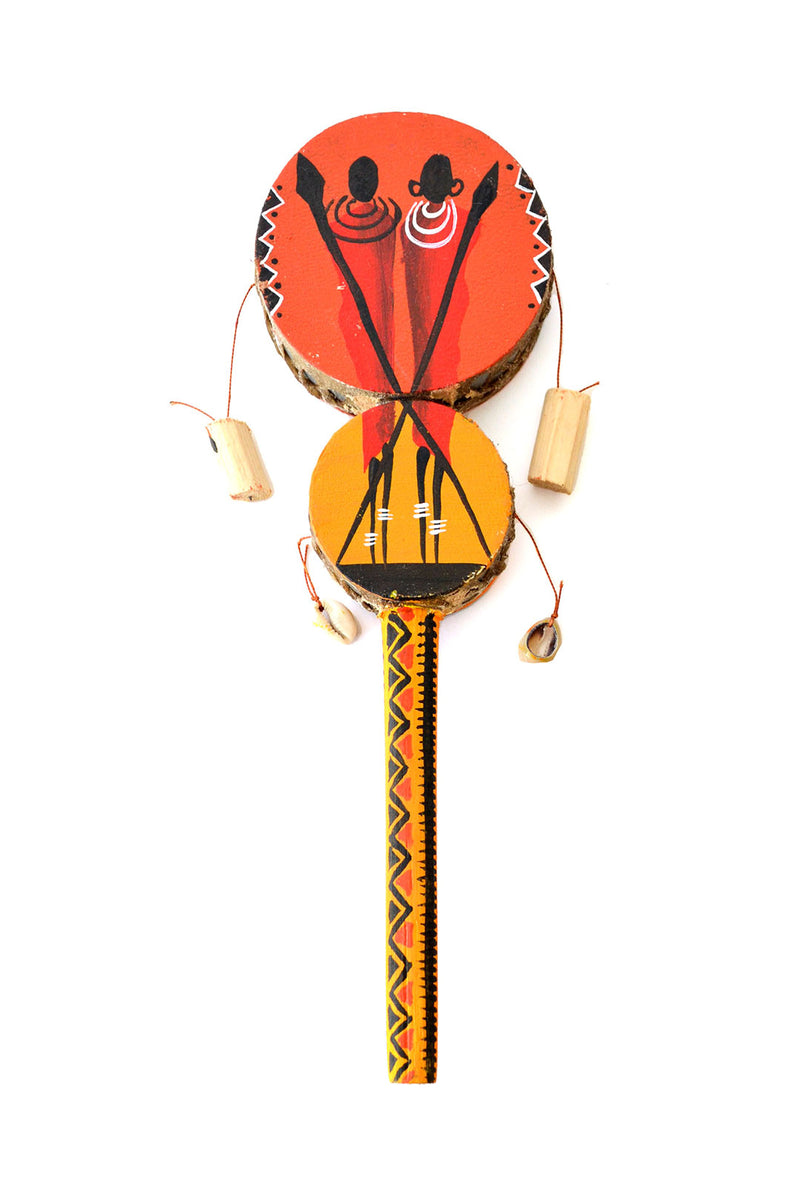 Small Maasai Warrior Design Double Spin Drum 1 Small Maasai Warrior Design Double Spin Drum