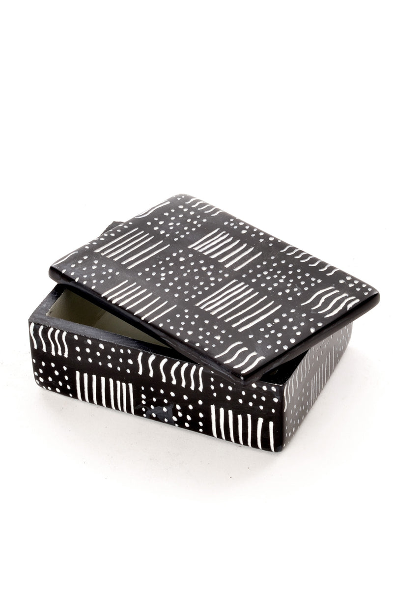 Spindle Mudcloth Rectangular Soapstone Desktop Box 1 Spindle Mudcloth Rectangular Soapstone Desktop Box