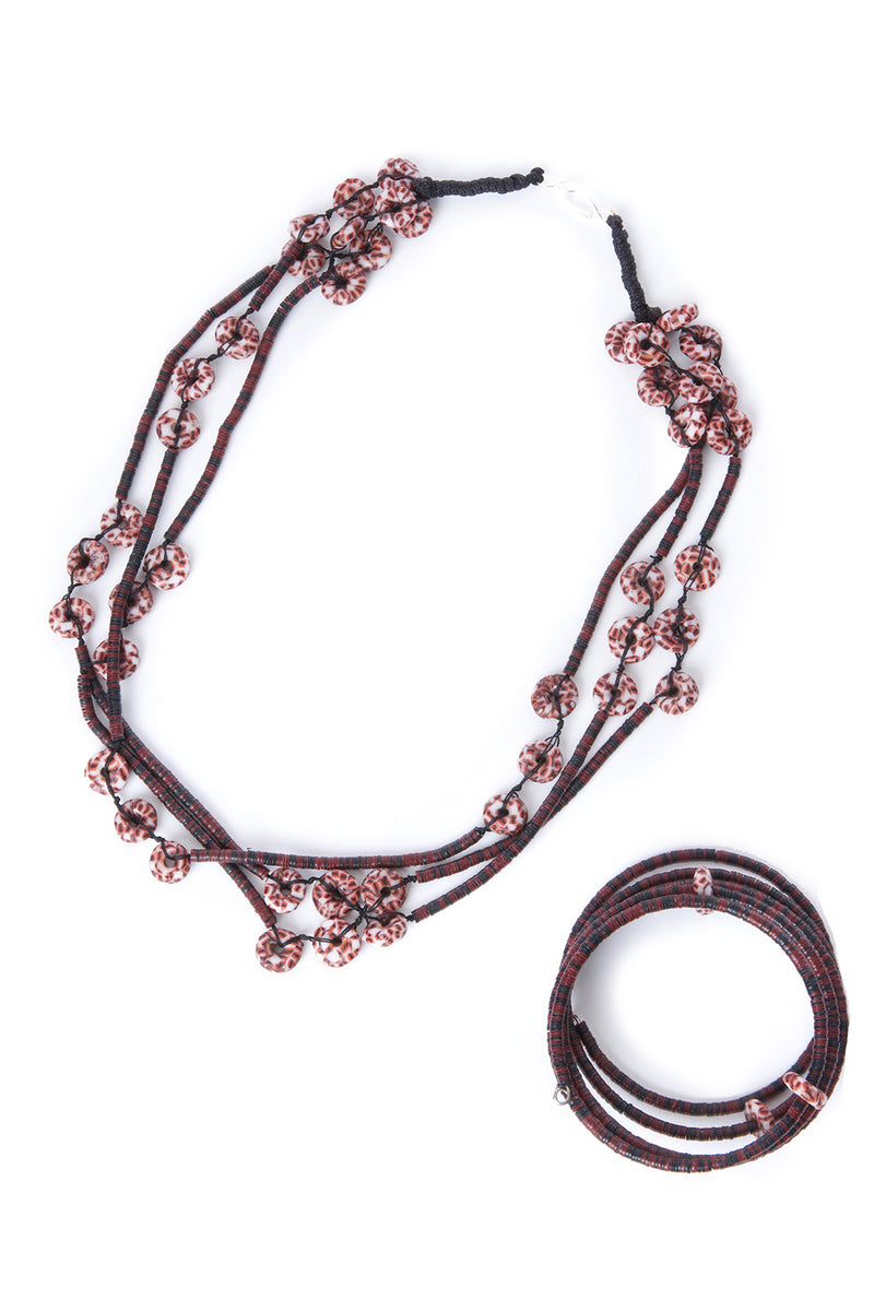 Tiger Phono Disc & Powder Glass Bead Coil Bracelet 2 Tiger Phono Disc & Powder Glass Bead Coil Bracelet
