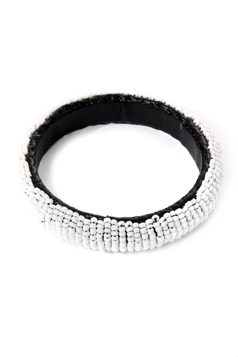 White Beaded Leather Bracelet from Kenya 1 White Beaded Leather Bracelet from Kenya